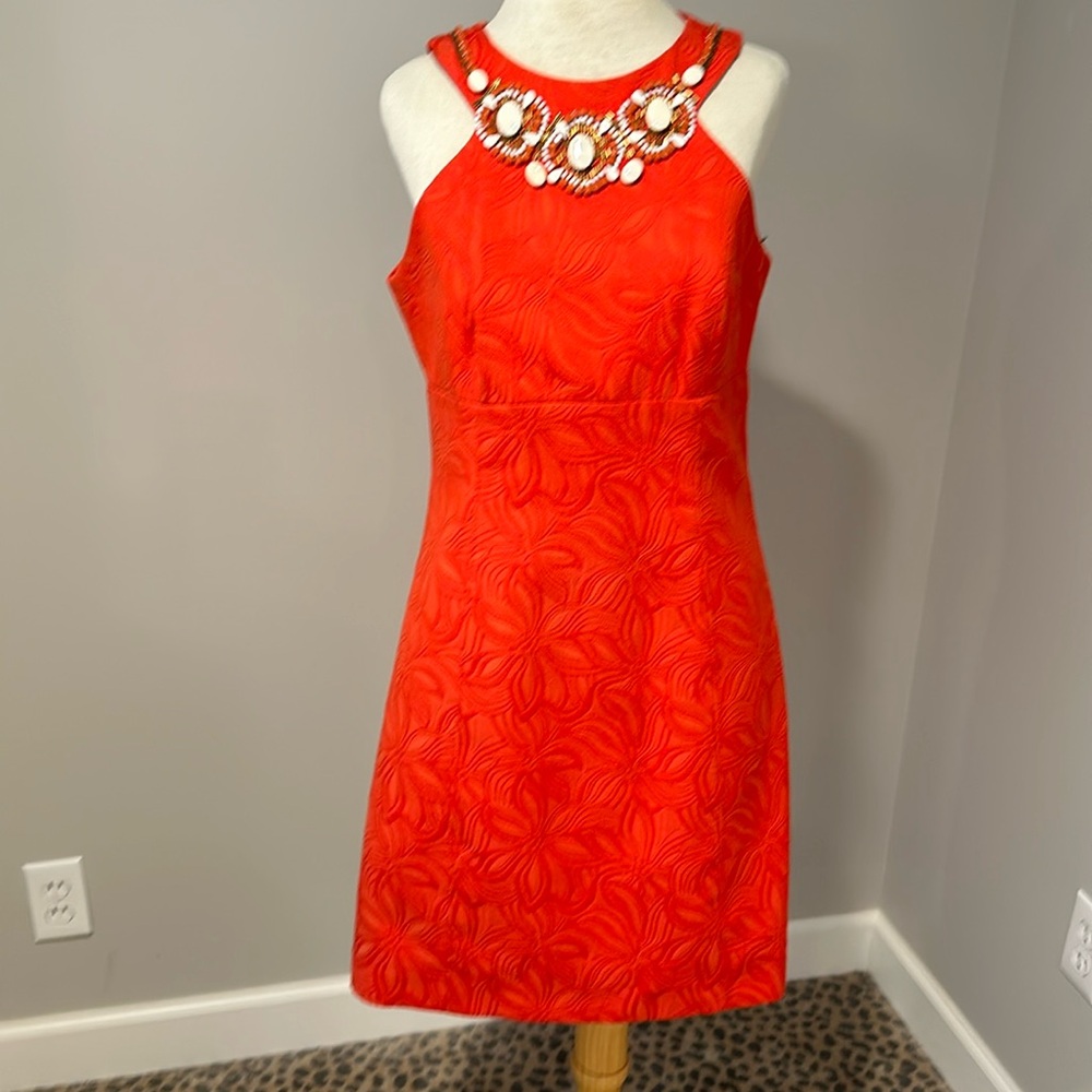 Laundry orange lined dress with white beaded detail. Great condition. Worn once